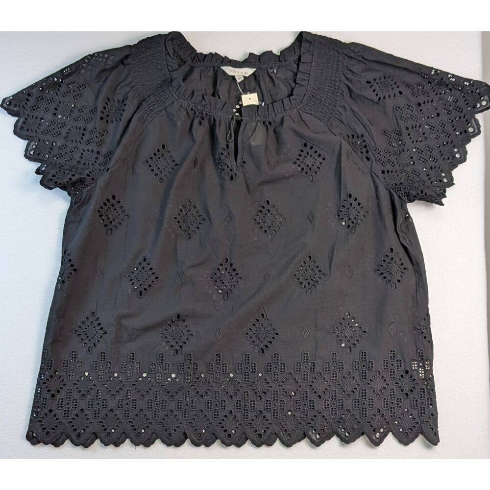 Adiva 100% Cotton Eyelet/Lace Black Blouse Top Size 2X NWT